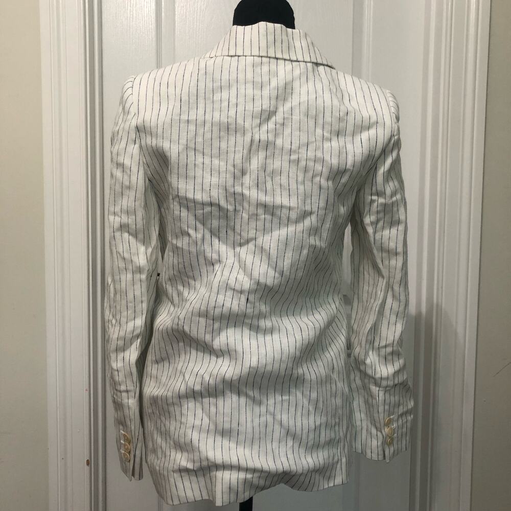 Mango Americana 100Mauro Womens Size XS White Navy Pinstripe Linen Blazer New - Picture 3 of 9